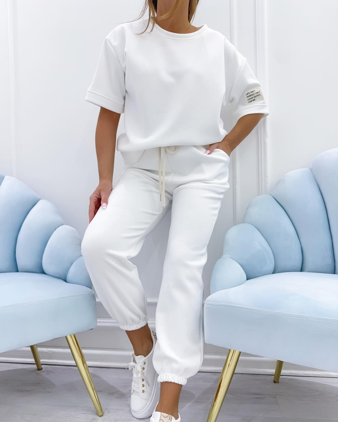ELENZA | Women's Casual Two-Piece Set with Solid Top and Trousers
