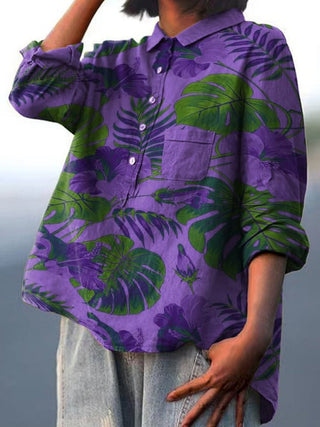 Isaline | Women's Tropical Leaf Print Casual Shirt