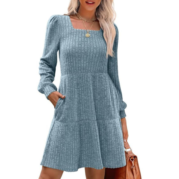 ELIZA™ - Cozy Square Neck Long-Sleeve Babydoll Sweater Dress