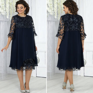 LIVIA | Women's Embroidered Patchwork Chiffon Dress Round Neckline