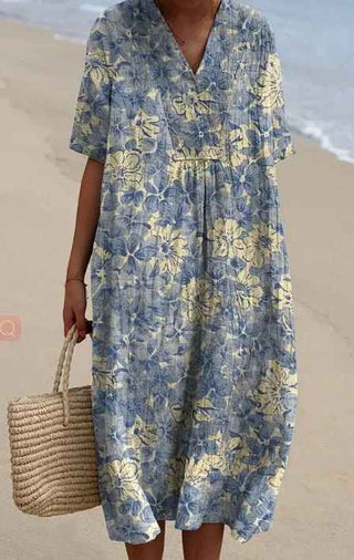 Margaret - Vibrant Floral Garden Print Flowy Dress