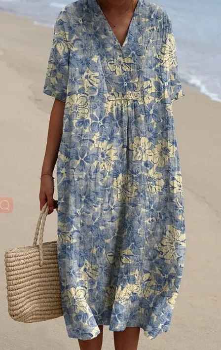 Margaret - Vibrant Floral Garden Print Flowy Dress