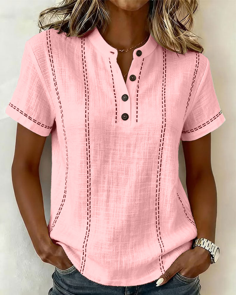 Marisela | Casual T-Shirt with V-Neck Button