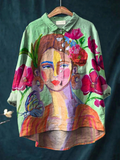 Amaris | Oil Painting Women's Portrait Art Printed Women's Casual Shirt