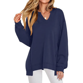 GENEVA™ - Casual Lightweight V-Neck Oversized Long-Sleeve Sweatshirt