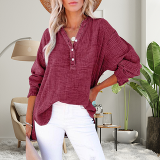 BRYLIN™ - Casual Button V-Neck Long-Sleeve Oversized Blouse