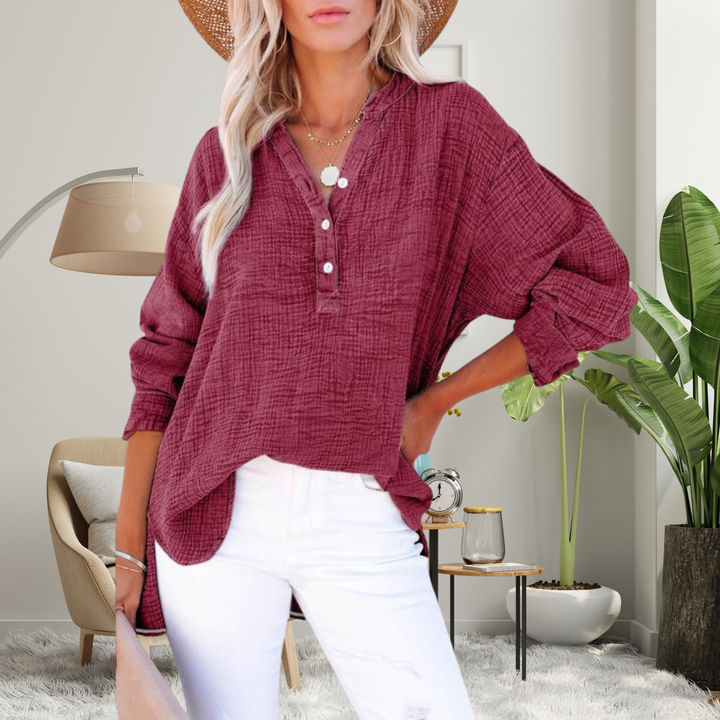 BRYLIN™ - Casual Button V-Neck Long-Sleeve Oversized Blouse