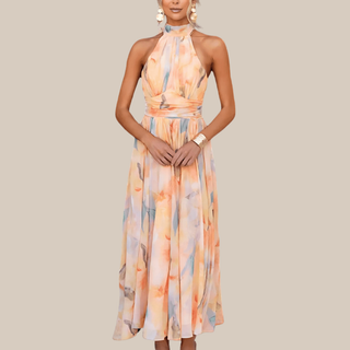 ESTHER™ | Halterneck Watercolour Print Dress