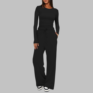 JANNY™ - Casual Long-Sleeve Top and Wide-Leg Pants Set