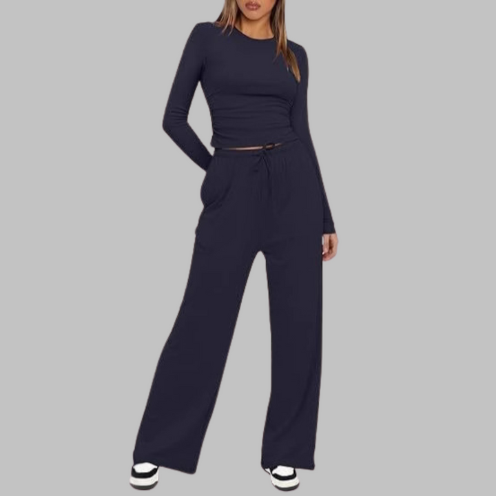 BELLE™ - Casual Long-Sleeve Top and Wide-Leg Pants Set