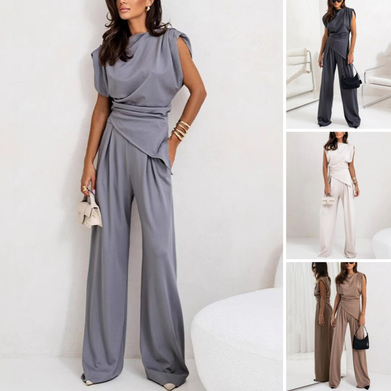 Sienna | Draped Top and Wide-Leg Trousers Two-Piece Set