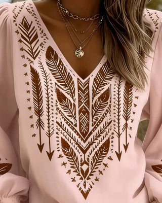 EVY | Puffed Sleeve Blouse with Wide V-Neck