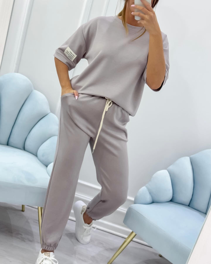 ELENZA | Women's Casual Two-Piece Set with Solid Top and Trousers
