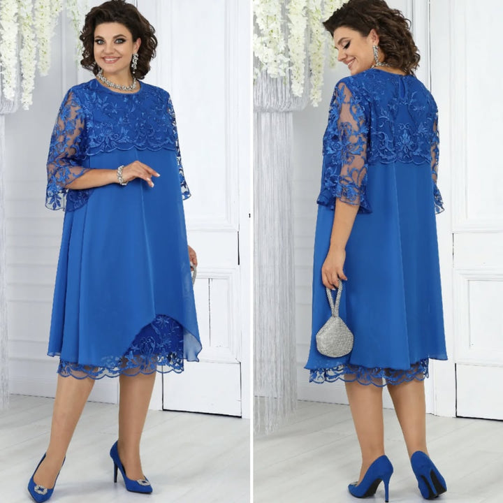 LIVIA | Women's Embroidered Patchwork Chiffon Dress Round Neckline