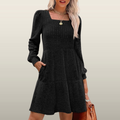 ELIZA™ - Cozy Square Neck Long-Sleeve Babydoll Sweater Dress