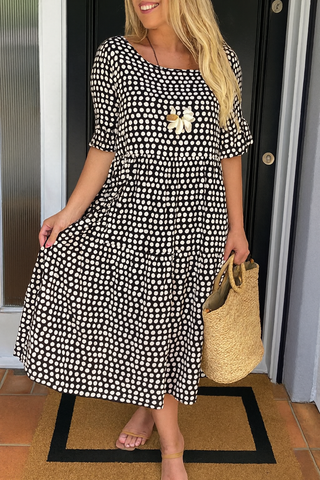 IRIS™ | Sable Short-Sleeve Midi Dress