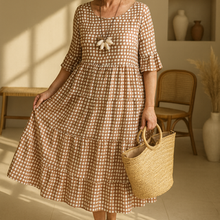 IRIS™ | Sable Short-Sleeve Midi Dress