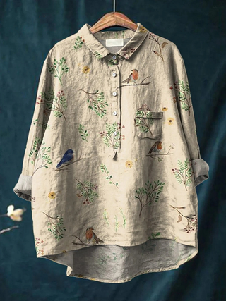 Lorelai | Boughs And Robin Birds Pattern Printed Women's Casual Shirt