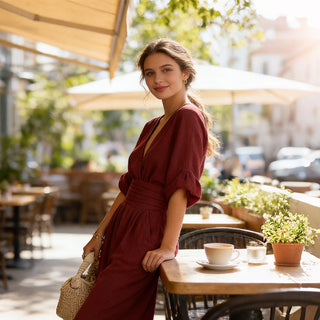 Slimelle | V-Neck Wide-Leg Jumpsuit
