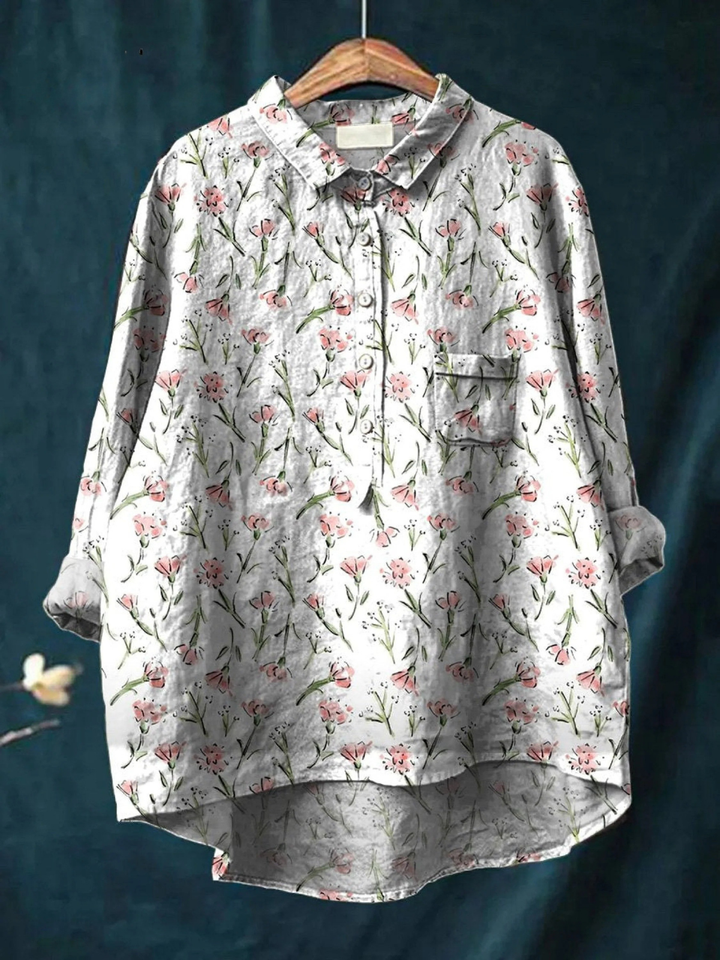 Hadley | Pink Spring Floral Repeat Pattern Printed Women's Casual Shirt