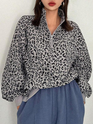 INGRID™ - Women's Casual Zip-Up Front Leopard Print Sweatshirt Long-Sleeve