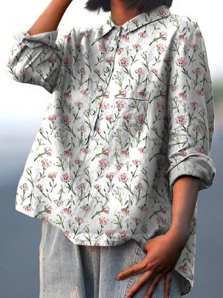 Hadley | Pink Spring Floral Repeat Pattern Printed Women's Casual Shirt