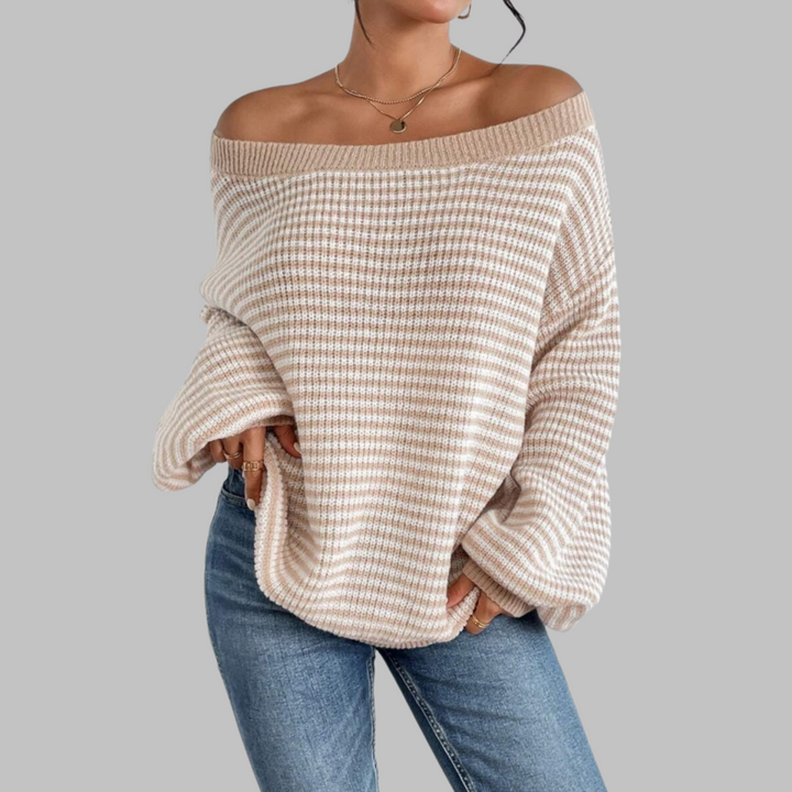 POSHIKO™ - Casual Striped Drop Shoulder Long-Sleeve Sweater