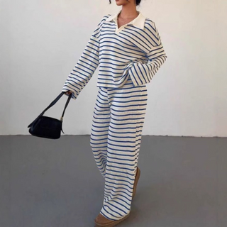 INCI™ - Casual Striped V-Neck Long-Sleeve and Pants Set