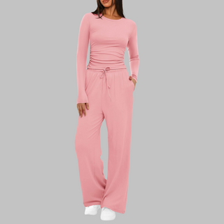BELLE™ - Casual Long-Sleeve Top and Wide-Leg Pants Set