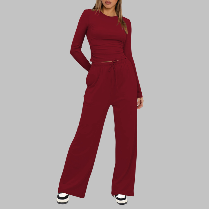 JANNY™ - Casual Long-Sleeve Top and Wide-Leg Pants Set
