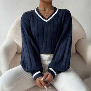 SOVU™ - Chic Long-Sleeve V-Neck Sweater