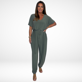 Elena | Relaxed V-Neck Jumpsuit with Waist Tie