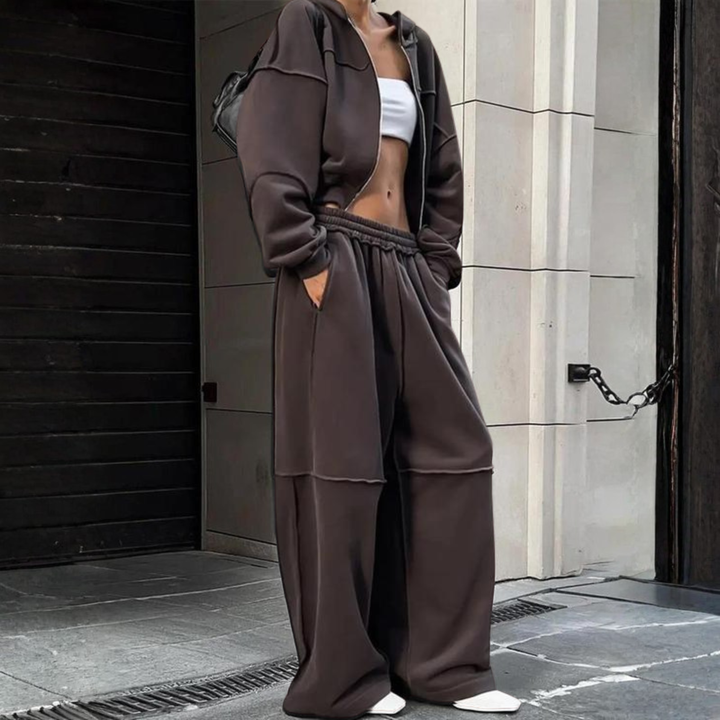DARA™ - Comfy Zip-Up Hooded Sweatshirt and Elastic Waist Pants Set