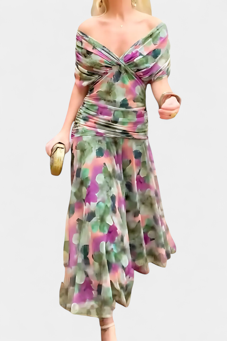 FLORENDA™ | Long Floral V-Neck Dress