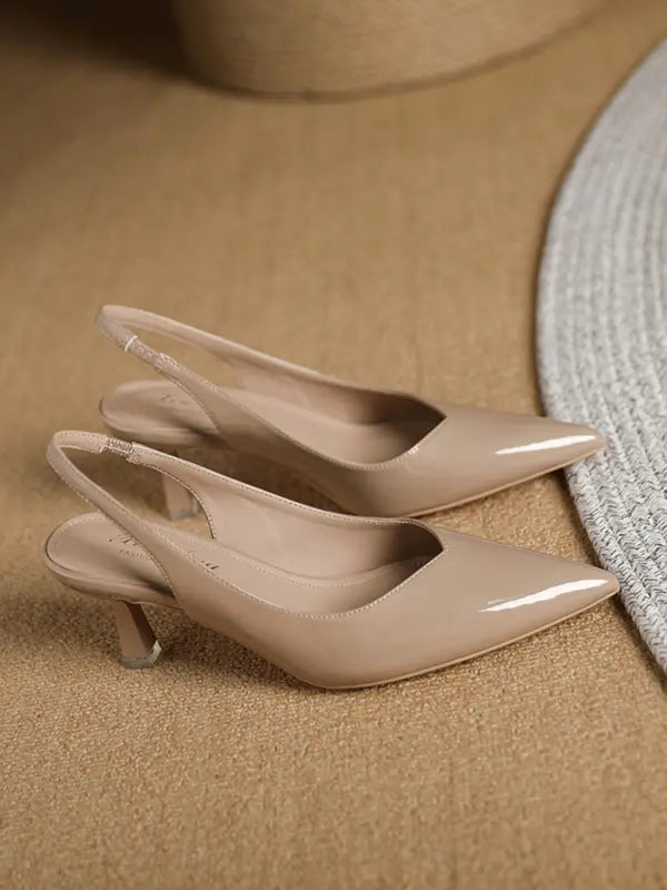 AMIRA™ - Women's PU Leather Slingback Heels Simple Solid Colour Pointed Toe Pumps