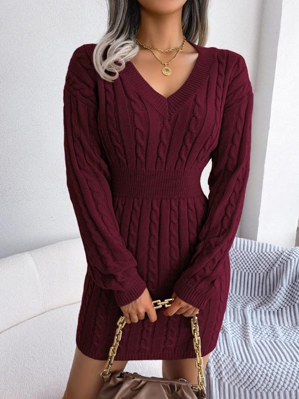 HOLLY™ - Cozy Long-Sleeve V-Neck Cable Knit Sweater Dress