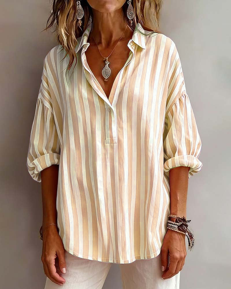 Maura | Striped Loose Blouse with Collar