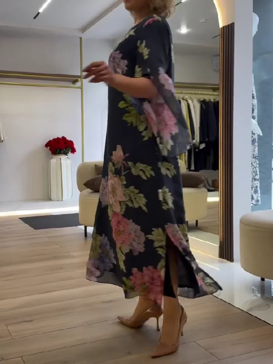 SAVIRA | Floral Print Maxi Dress in Lightweight Chiffon
