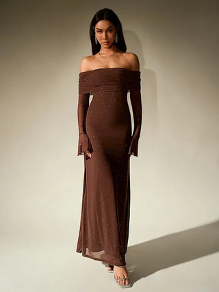ANDREA™ - Women's Off-The-Shoulder Ruched Contrast Sequin Bodycon Dress