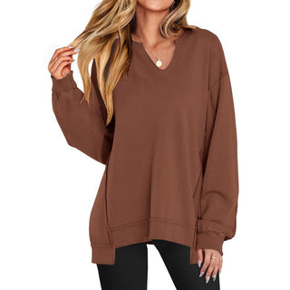 GENEVA™ - Casual Lightweight V-Neck Oversized Long-Sleeve Sweatshirt