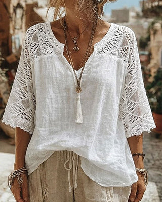Mariela | Blouse with V-Neck and Lace Detail