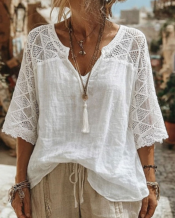 Mariela | Blouse with V-Neck and Lace Detail