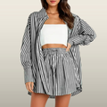 TIFY™ - Chic Striped Collared Shirt and Wide-Leg Shorts Set