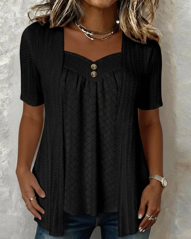 Falissa - Square-Cut Shirt with Patchwork Cut-Out Collar