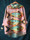Blythe | Women's Vintage Fish Art Print Casual Shirt
