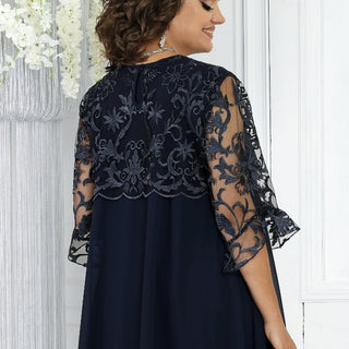LIVIA | Women's Embroidered Patchwork Chiffon Dress Round Neckline