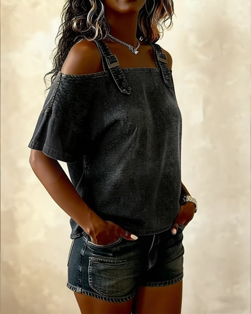 LIVIA | Off-Shoulder Denim Shirt