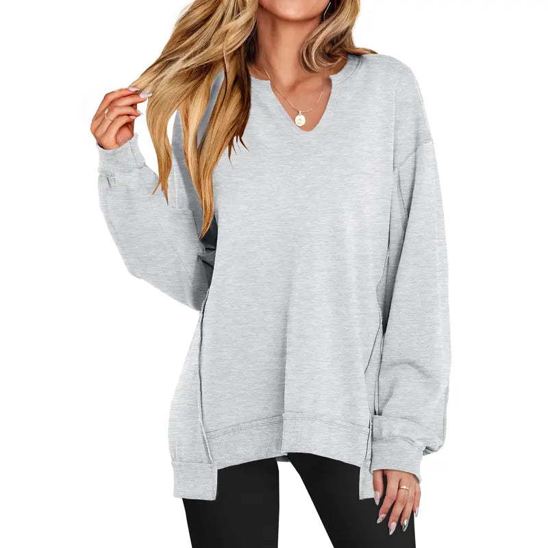 GENEVA™ - Casual Lightweight V-Neck Oversized Long-Sleeve Sweatshirt