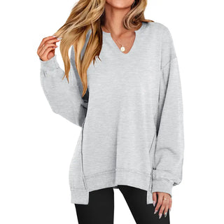 GENEVA™ - Casual Lightweight V-Neck Oversized Long-Sleeve Sweatshirt