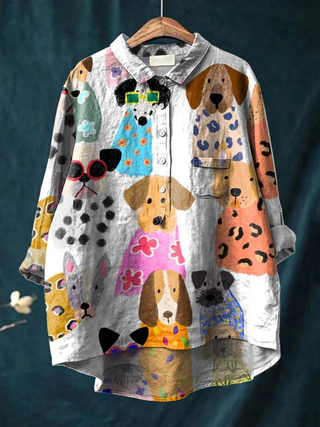 Brigitte | Women's Colourful Fun Cartoon Puppy Print Casual Shirt
